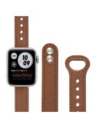 For Apple Watch Series 10 42mm / 9 8 7 41mm / 6 5 4 SE SE (2022) SE (2023) 40mm / 3 2 1 38mm Genuine Cowhide Leather Watch Band Double Snap Button Replacement Strap (Black Connector) - Brown