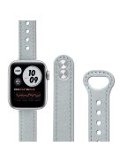 For Apple Watch Series 10 42mm / 9 8 7 41mm / 6 5 4 SE SE (2022) SE (2023) 40mm / 3 2 1 38mm Genuine Cowhide Leather Watch Band Double Snap Button Replacement Strap (Black Connector) - Elephant Grey