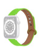 For Apple Watch Series 10 42mm / 9 8 7 41mm / 6 5 4 SE SE (2022) SE (2023) 40mm / 3 2 1 38mm Genuine Cowhide Leather Watch Band Double Snap Button Replacement Strap (Black Connector) - Fluorescent Green