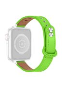 For Apple Watch Series 10 42mm / 9 8 7 41mm / 6 5 4 SE SE (2022) SE (2023) 40mm / 3 2 1 38mm Genuine Cowhide Leather Watch Band Double Snap Button Replacement Strap (Black Connector) - Fluorescent Green