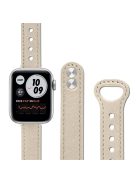 For Apple Watch Series 10 42mm / 9 8 7 41mm / 6 5 4 SE SE (2022) SE (2023) 40mm / 3 2 1 38mm Genuine Cowhide Leather Watch Band Double Snap Button Replacement Strap (Black Connector) - Ivory White