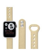 For Apple Watch Series 10 42mm / 9 8 7 41mm / 6 5 4 SE SE (2022) SE (2023) 40mm / 3 2 1 38mm Genuine Cowhide Leather Watch Band Double Snap Button Replacement Strap (Black Connector) - Light Apricot