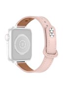 For Apple Watch Series 10 42mm / 9 8 7 41mm / 6 5 4 SE SE (2022) SE (2023) 40mm / 3 2 1 38mm Genuine Cowhide Leather Watch Band Double Snap Button Replacement Strap (Black Connector) - Light Pink