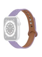 For Apple Watch Series 10 42mm / 9 8 7 41mm / 6 5 4 SE SE (2022) SE (2023) 40mm / 3 2 1 38mm Genuine Cowhide Leather Watch Band Double Snap Button Replacement Strap (Black Connector) - Light Purple