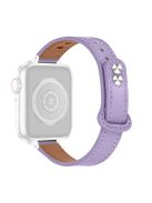 For Apple Watch Series 10 42mm / 9 8 7 41mm / 6 5 4 SE SE (2022) SE (2023) 40mm / 3 2 1 38mm Genuine Cowhide Leather Watch Band Double Snap Button Replacement Strap (Black Connector) - Light Purple