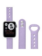 For Apple Watch Series 10 42mm / 9 8 7 41mm / 6 5 4 SE SE (2022) SE (2023) 40mm / 3 2 1 38mm Genuine Cowhide Leather Watch Band Double Snap Button Replacement Strap (Black Connector) - Light Purple