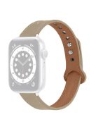 For Apple Watch Series 10 42mm / 9 8 7 41mm / 6 5 4 SE SE (2022) SE (2023) 40mm / 3 2 1 38mm Genuine Cowhide Leather Watch Band Double Snap Button Replacement Strap (Black Connector) - Milk Tea Brown