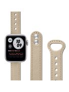 For Apple Watch Series 10 42mm / 9 8 7 41mm / 6 5 4 SE SE (2022) SE (2023) 40mm / 3 2 1 38mm Genuine Cowhide Leather Watch Band Double Snap Button Replacement Strap (Black Connector) - Milk Tea Brown