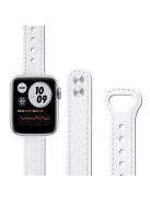 For Apple Watch Series 10 42mm / 9 8 7 41mm / 6 5 4 SE SE (2022) SE (2023) 40mm / 3 2 1 38mm Genuine Cowhide Leather Watch Band Double Snap Button Replacement Strap (Black Connector) - White