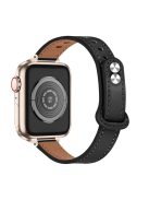 For Apple Watch Series 10 42mm / 9 8 7 41mm / 6 5 4 SE SE (2022) SE (2023) 40mm / 3 2 1 38mm Genuine Cowhide Leather Watch Band Double Snap Button Watch Strap (Retro Gold Connector) -  Black