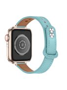 For Apple Watch Series 10 42mm / 9 8 7 41mm / 6 5 4 SE SE (2022) SE (2023) 40mm / 3 2 1 38mm Genuine Cowhide Leather Watch Band Double Snap Button Watch Strap (Retro Gold Connector) - Baby Blue