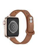 For Apple Watch Series 10 42mm / 9 8 7 41mm / 6 5 4 SE SE (2022) SE (2023) 40mm / 3 2 1 38mm Genuine Cowhide Leather Watch Band Double Snap Button Watch Strap (Retro Gold Connector) - Brown