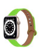 For Apple Watch Series 10 42mm / 9 8 7 41mm / 6 5 4 SE SE (2022) SE (2023) 40mm / 3 2 1 38mm Genuine Cowhide Leather Watch Band Double Snap Button Watch Strap (Retro Gold Connector) - Fluorescent Green