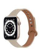 For Apple Watch Series 10 42mm / 9 8 7 41mm / 6 5 4 SE SE (2022) SE (2023) 40mm / 3 2 1 38mm Genuine Cowhide Leather Watch Band Double Snap Button Watch Strap (Retro Gold Connector) - Ivory White