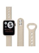 For Apple Watch Series 10 42mm / 9 8 7 41mm / 6 5 4 SE SE (2022) SE (2023) 40mm / 3 2 1 38mm Genuine Cowhide Leather Watch Band Double Snap Button Watch Strap (Retro Gold Connector) - Ivory White