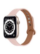 For Apple Watch Series 10 42mm / 9 8 7 41mm / 6 5 4 SE SE (2022) SE (2023) 40mm / 3 2 1 38mm Genuine Cowhide Leather Watch Band Double Snap Button Watch Strap (Retro Gold Connector) - Light Pink