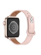 For Apple Watch Series 10 42mm / 9 8 7 41mm / 6 5 4 SE SE (2022) SE (2023) 40mm / 3 2 1 38mm Genuine Cowhide Leather Watch Band Double Snap Button Watch Strap (Retro Gold Connector) - Light Pink