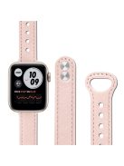 For Apple Watch Series 10 42mm / 9 8 7 41mm / 6 5 4 SE SE (2022) SE (2023) 40mm / 3 2 1 38mm Genuine Cowhide Leather Watch Band Double Snap Button Watch Strap (Retro Gold Connector) - Light Pink