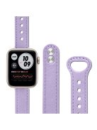 For Apple Watch Series 10 42mm / 9 8 7 41mm / 6 5 4 SE SE (2022) SE (2023) 40mm / 3 2 1 38mm Genuine Cowhide Leather Watch Band Double Snap Button Watch Strap (Retro Gold Connector) - Light Purple