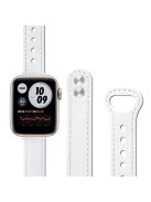 For Apple Watch Series 10 42mm / 9 8 7 41mm / 6 5 4 SE SE (2022) SE (2023) 40mm / 3 2 1 38mm Genuine Cowhide Leather Watch Band Double Snap Button Watch Strap (Retro Gold Connector) - White