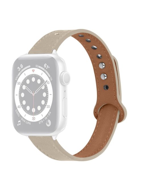 For Apple Watch Series 10 42mm / 9 8 7 41mm / 6 5 4 SE SE (2022) SE (2023) 40mm / 3 2 1 38mm Genuine Cowhide Leather Watch Band with Silver Connector - Ivory White