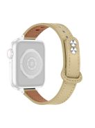 For Apple Watch Series 10 42mm / 9 8 7 41mm / 6 5 4 SE SE (2022) SE (2023) 40mm / 3 2 1 38mm Genuine Cowhide Leather Watch Band with Silver Connector - Light Apricot