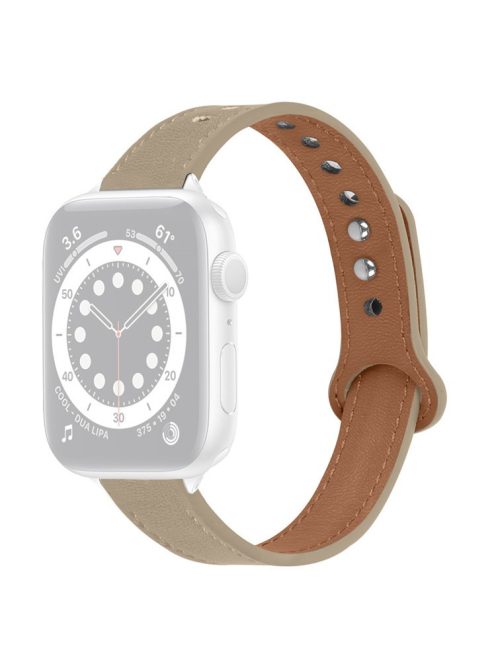 For Apple Watch Series 10 42mm / 9 8 7 41mm / 6 5 4 SE SE (2022) SE (2023) 40mm / 3 2 1 38mm Genuine Cowhide Leather Watch Band with Silver Connector - Milk Tea Brown