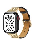 For Apple Watch Series 10 42mm / 9 8 7 41mm / 6 5 4 SE SE (2022) SE (2023) 40mm / 3 2 1 38mm Genuine Leather Pearl Rhinestone Decor Watch Band Wrist Strap - Black