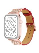 For Apple Watch Series 10 42mm / 9 8 7 41mm / 6 5 4 SE SE (2022) SE (2023) 40mm / 3 2 1 38mm Genuine Leather Pearl Rhinestone Decor Watch Band Wrist Strap - Red