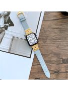 For Apple Watch Series 10 42mm / 9 8 7 41mm / 6 5 4 SE SE (2022) SE (2023) 40mm / 3 2 1 38mm Genuine Leather Pearl Rhinestone Decor Watch Band Wrist Strap - Sky Blue