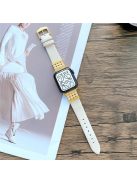 For Apple Watch Series 10 42mm / 9 8 7 41mm / 6 5 4 SE SE (2022) SE (2023) 40mm / 3 2 1 38mm Genuine Leather Pearl Rhinestone Decor Watch Band Wrist Strap - White