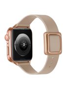 For Apple Watch Series 10 42mm / 9 8 7 41mm / 6 5 4 SE SE (2022) SE (2023) 40mm / 3 2 1 38mm Genuine Leather Watch Band Wrist Strap with Magnetic Rose Gold Square Buckle - Apricot