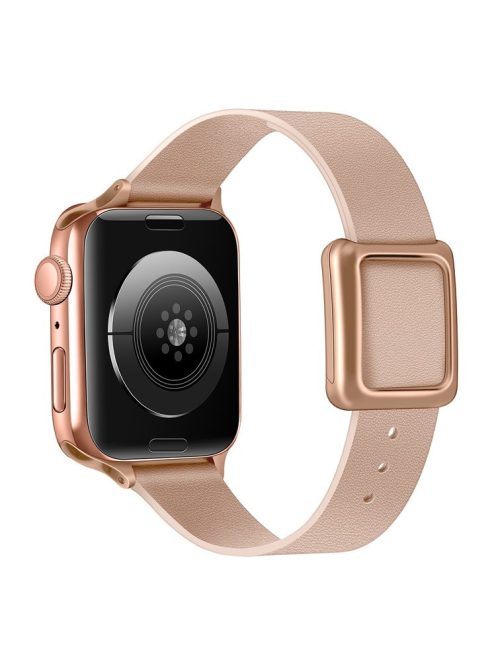 For Apple Watch Series 10 42mm / 9 8 7 41mm / 6 5 4 SE SE (2022) SE (2023) 40mm / 3 2 1 38mm Genuine Leather Watch Band Wrist Strap with Magnetic Rose Gold Square Buckle - Sand Pink