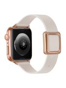 For Apple Watch Series 10 42mm / 9 8 7 41mm / 6 5 4 SE SE (2022) SE (2023) 40mm / 3 2 1 38mm Genuine Leather Watch Band Wrist Strap with Magnetic Rose Gold Square Buckle - Starlight Color