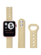 For Apple Watch Series 10 42mm / 9 8 7 41mm / 6 5 4 SE SE (2022) SE (2023) 40mm / 3 2 1 38mm Genuine Leather Watch Strap Double Rivet Replacement Wrist Band, Rose Gold Connector - Apricot