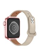 For Apple Watch Series 10 42mm / 9 8 7 41mm / 6 5 4 SE SE (2022) SE (2023) 40mm / 3 2 1 38mm Genuine Leather Watch Strap Double Rivet Replacement Wrist Band, Rose Gold Connector - Beige