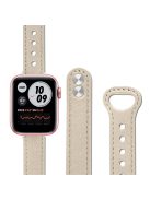 For Apple Watch Series 10 42mm / 9 8 7 41mm / 6 5 4 SE SE (2022) SE (2023) 40mm / 3 2 1 38mm Genuine Leather Watch Strap Double Rivet Replacement Wrist Band, Rose Gold Connector - Beige