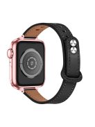 For Apple Watch Series 10 42mm / 9 8 7 41mm / 6 5 4 SE SE (2022) SE (2023) 40mm / 3 2 1 38mm Genuine Leather Watch Strap Double Rivet Replacement Wrist Band, Rose Gold Connector - Black