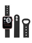 For Apple Watch Series 10 42mm / 9 8 7 41mm / 6 5 4 SE SE (2022) SE (2023) 40mm / 3 2 1 38mm Genuine Leather Watch Strap Double Rivet Replacement Wrist Band, Rose Gold Connector - Black