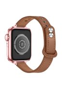 For Apple Watch Series 10 42mm / 9 8 7 41mm / 6 5 4 SE SE (2022) SE (2023) 40mm / 3 2 1 38mm Genuine Leather Watch Strap Double Rivet Replacement Wrist Band, Rose Gold Connector - Brown