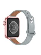 For Apple Watch Series 10 42mm / 9 8 7 41mm / 6 5 4 SE SE (2022) SE (2023) 40mm / 3 2 1 38mm Genuine Leather Watch Strap Double Rivet Replacement Wrist Band, Rose Gold Connector - Grey