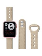 For Apple Watch Series 10 42mm / 9 8 7 41mm / 6 5 4 SE SE (2022) SE (2023) 40mm / 3 2 1 38mm Genuine Leather Watch Strap Double Rivet Replacement Wrist Band, Rose Gold Connector - Light Brown