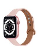 For Apple Watch Series 10 42mm / 9 8 7 41mm / 6 5 4 SE SE (2022) SE (2023) 40mm / 3 2 1 38mm Genuine Leather Watch Strap Double Rivet Replacement Wrist Band, Rose Gold Connector - Light Pink