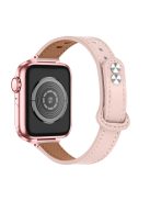 For Apple Watch Series 10 42mm / 9 8 7 41mm / 6 5 4 SE SE (2022) SE (2023) 40mm / 3 2 1 38mm Genuine Leather Watch Strap Double Rivet Replacement Wrist Band, Rose Gold Connector - Light Pink