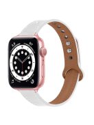 For Apple Watch Series 10 42mm / 9 8 7 41mm / 6 5 4 SE SE (2022) SE (2023) 40mm / 3 2 1 38mm Genuine Leather Watch Strap Double Rivet Replacement Wrist Band, Rose Gold Connector - White