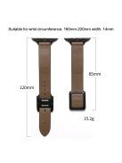 For Apple Watch Series 10 42mm / 9 8 7 41mm / 6 5 4 SE SE (2022) SE (2023) 40mm / 3 2 1 38mm Genuine Leather Watch Strap Magnetic Closure Wristband, Black Square Buckle - Apricot