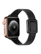 For Apple Watch Series 10 42mm / 9 8 7 41mm / 6 5 4 SE SE (2022) SE (2023) 40mm / 3 2 1 38mm Genuine Leather Watch Strap Magnetic Closure Wristband, Black Square Buckle - Black