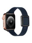 For Apple Watch Series 10 42mm / 9 8 7 41mm / 6 5 4 SE SE (2022) SE (2023) 40mm / 3 2 1 38mm Genuine Leather Watch Strap Magnetic Closure Wristband, Black Square Buckle - Midnight Blue