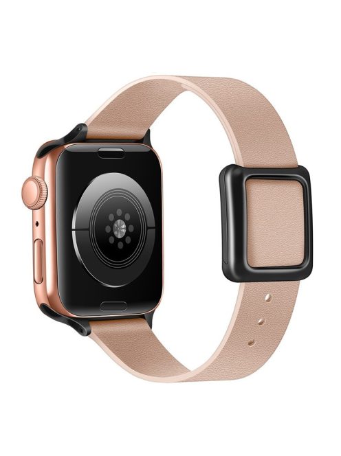 For Apple Watch Series 10 42mm / 9 8 7 41mm / 6 5 4 SE SE (2022) SE (2023) 40mm / 3 2 1 38mm Genuine Leather Watch Strap Magnetic Closure Wristband, Black Square Buckle - Sand Pink