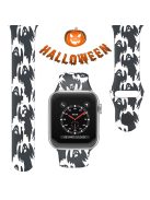 For Apple Watch Series 10 42mm / 9 8 7 41mm / 6 5 4 SE SE (2022) SE (2023) 40mm / 3 2 1 38mm Halloween Floral Watch Band Silicone Replacement Sport Strap, Size: L - Black Ghosts